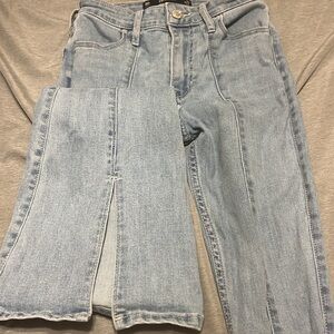 Light Wash Denim Jeans with Front Slit